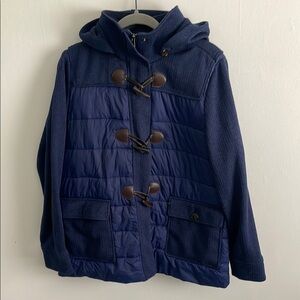Lands End Blue Toggle Knit Puffer Coat with Removable Hood